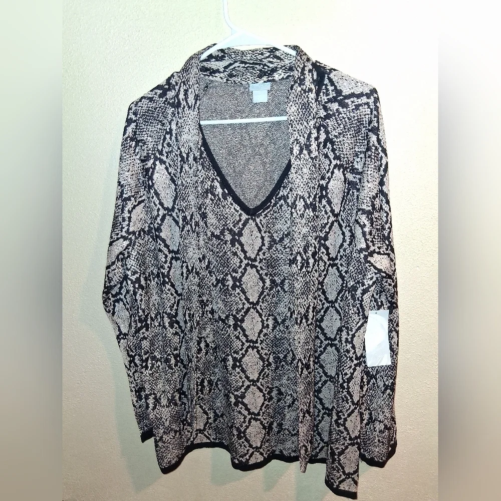 Chico's NWT Double Espresso Python-Print Tie Neck Sweater 4/XXL